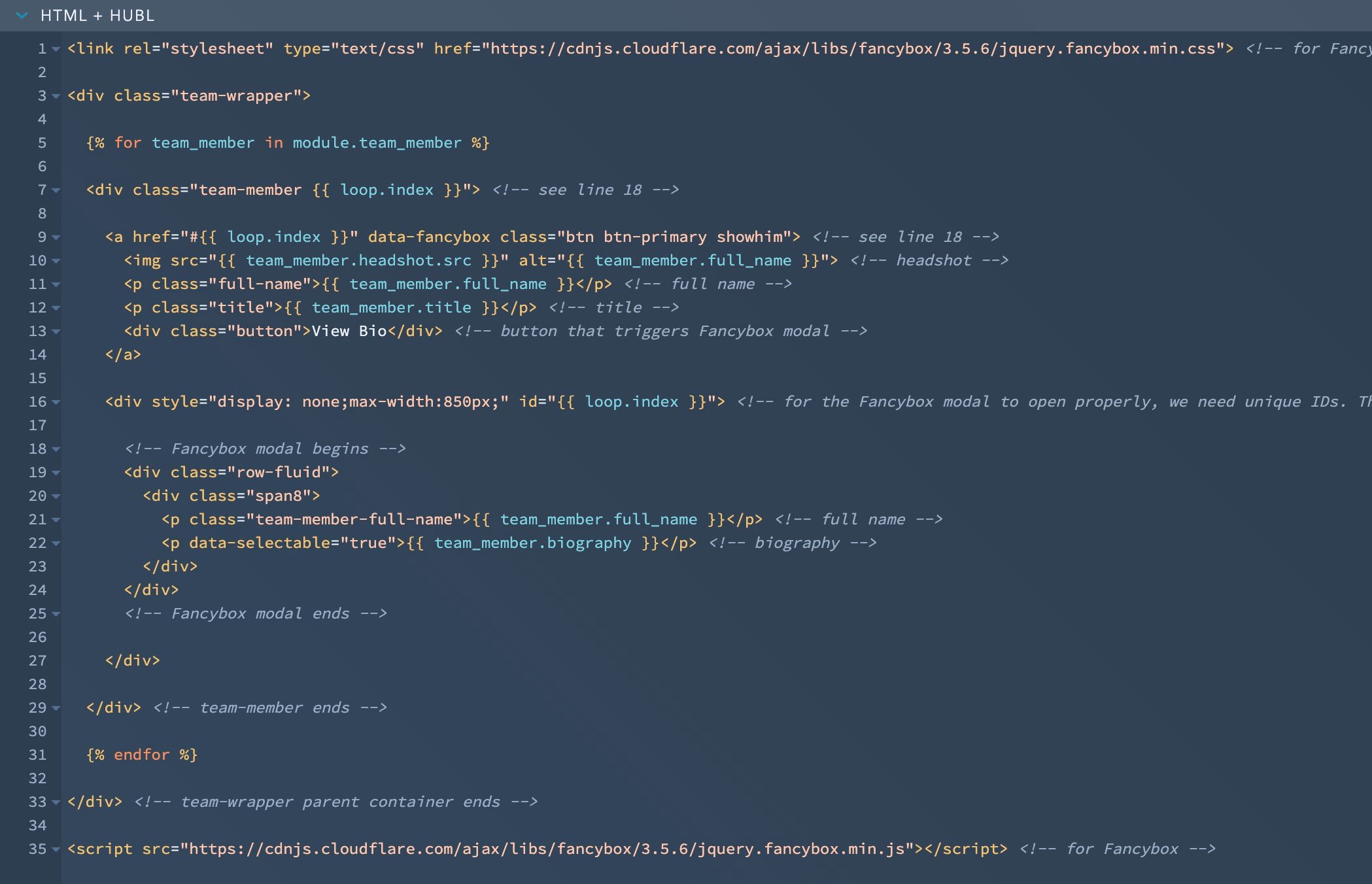 Screenshot of module code