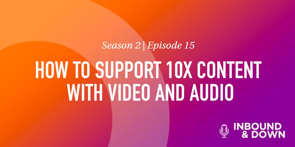 White text that says Season 2 Episode 15: How to Support 10x Content With Video and Audio on an orange and purple gradient background