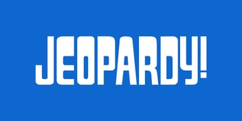 Jeopardy! Logo on a blue background.