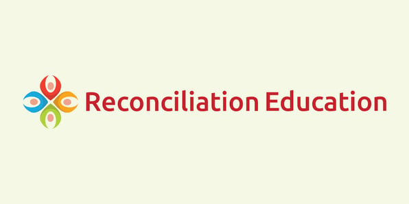 Red text that says Reconciliation Education on a light green background.