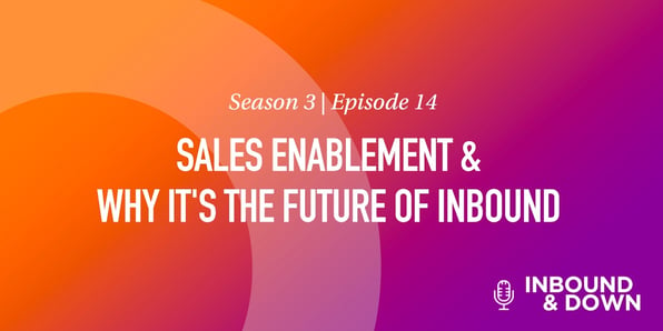 White text that says Season 3 Episode 14: Sales Enablement & Why It's the Future of Inbound on an orange and purple gradient background