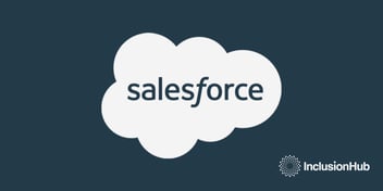 White salesforce logo and white InclusionHub logo on a dark blueish gray background