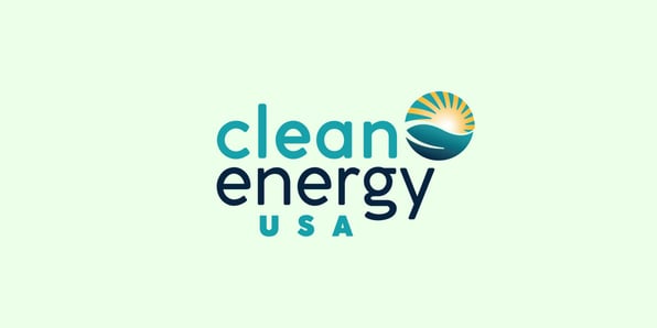 Teal and navy Clean Energy USA logo on a mint green background.