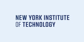 Navy NYIT logo on a light blue background.