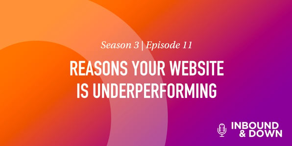 White text that says Season 3 Episode 11: Reasons Your Website is Underperforming on an orange and purple gradient background