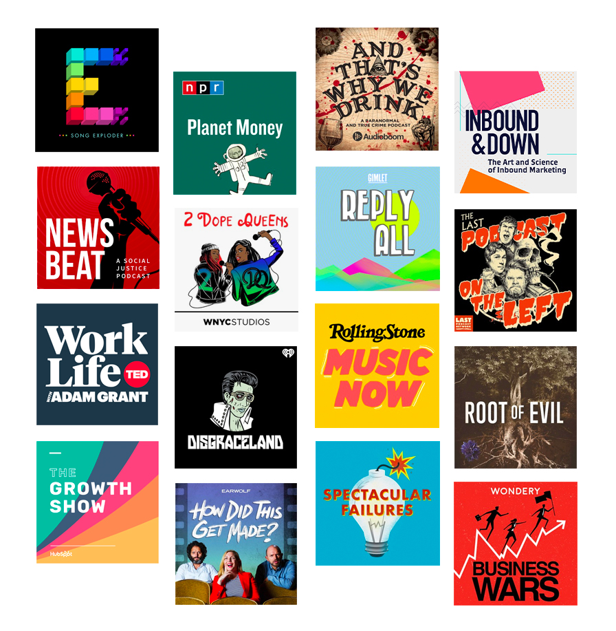 assortment of the top podcast covers in the united states