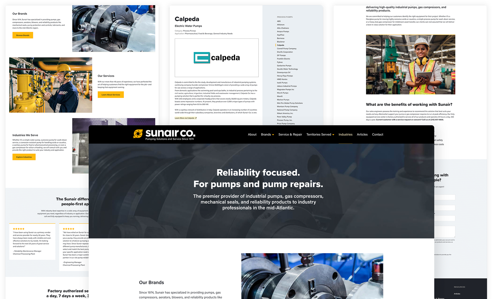 various screenshots of images from Sunair website